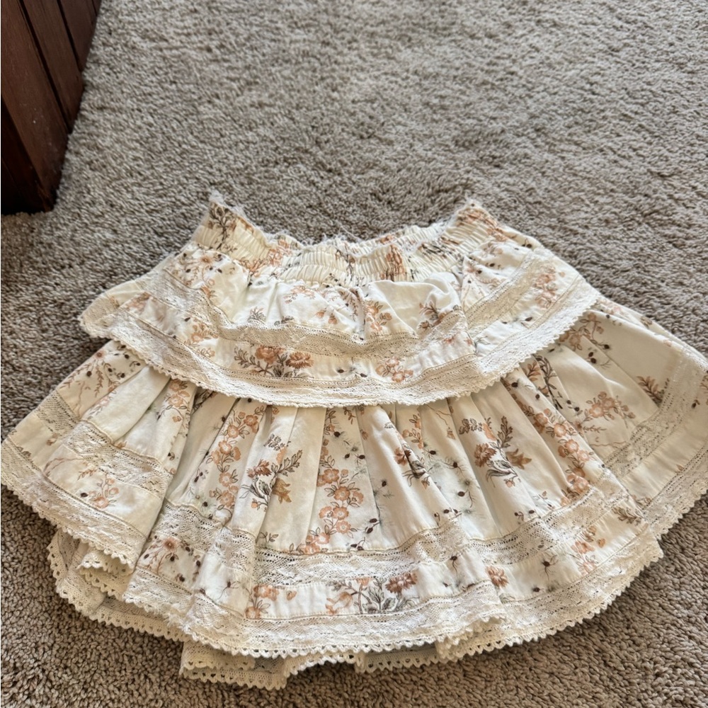 LoveShackFancy Cream Ruffle Mini Skirt